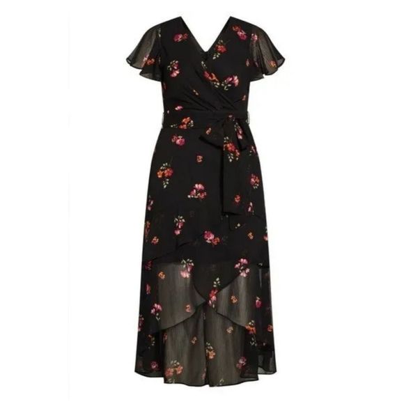 CITY CHIC Bloom Floral Wrap Maxi Dress in Black - Picture 3 of 12